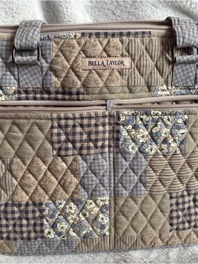 Bella Taylor Quilted Patchwork Tote in Beige & Blue